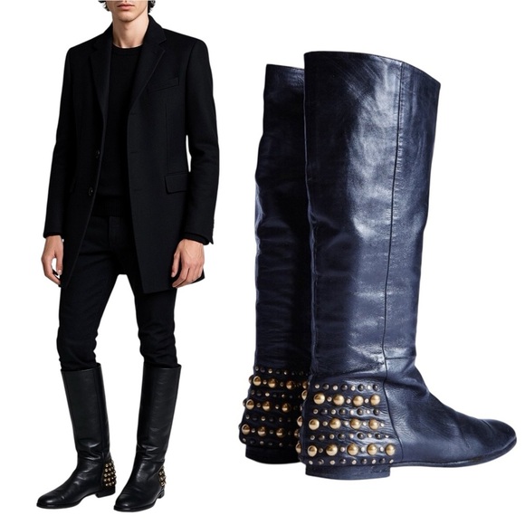 GUCCI Babouska Studded Knee High Tall Leather Boots - Picture 1 of 16